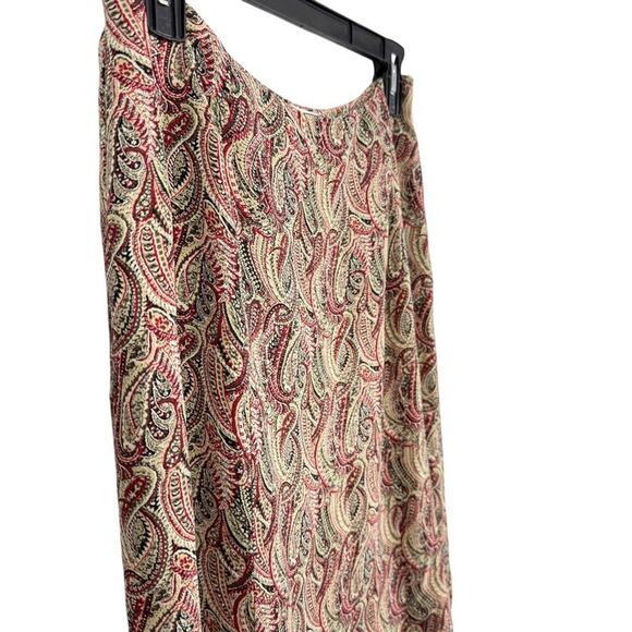 Talbots Petite Pure Silk Paisley Midi A-Line Red Beige Skirt Side Zip sz 10P - Picture 4 of 16